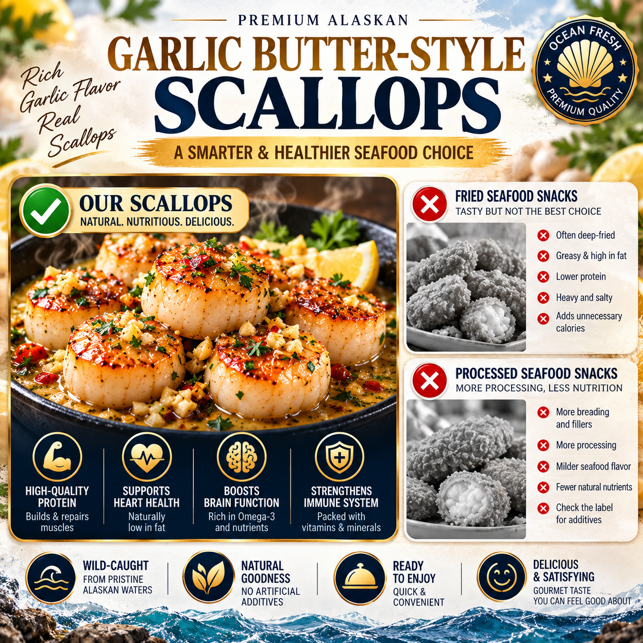 Comparison of scallops and snack foods