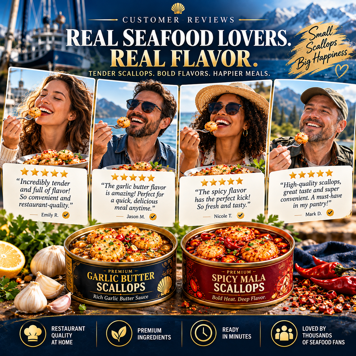 Premium Wild-Caught Garlic Butter Scallops – Extra Plump, Juicy & Ready to Eat -$AC