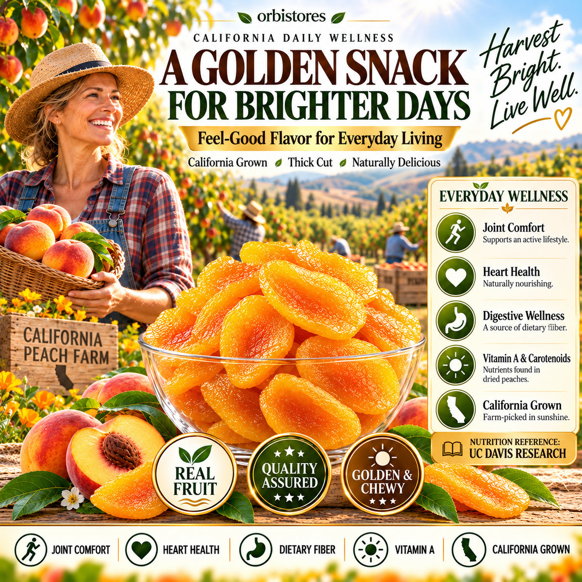 California Sun-Kissed Dried Peaches – Thick-Cut, Naturally Sweet & Golden-$LX