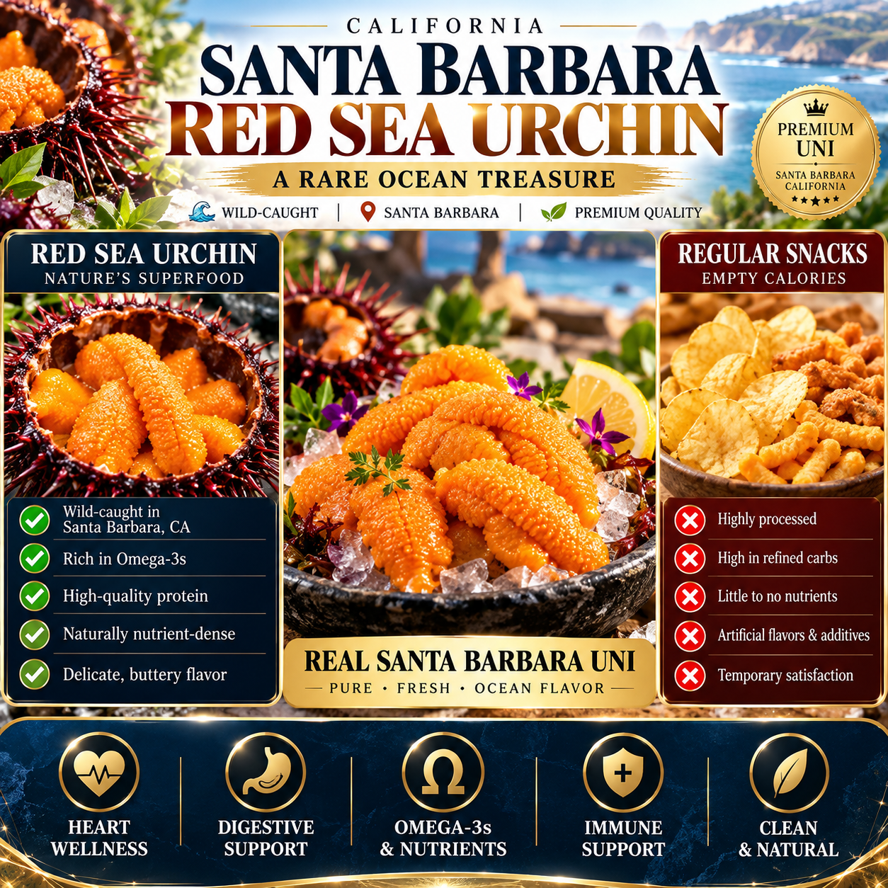 Red sea urchin compared with regular snack foods