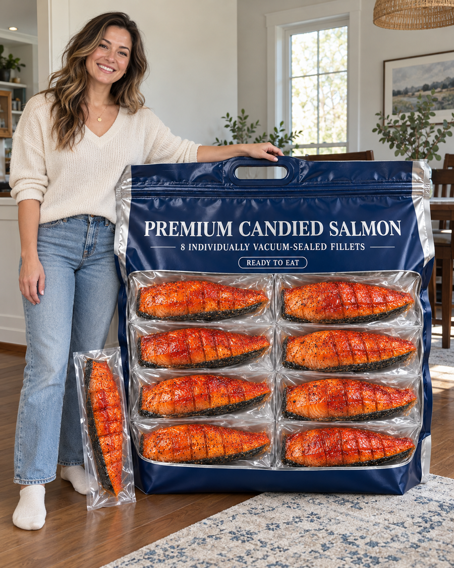 Candied salmon in a home kitchen