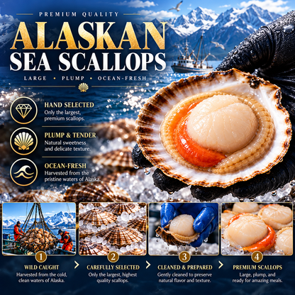 Premium Wild-Caught Garlic Butter Scallops – Extra Plump, Juicy & Ready to Eat  -$AC