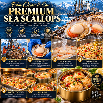 Premium Wild-Caught Garlic Butter Scallops – Extra Plump, Juicy & Ready to Eat  -$AC