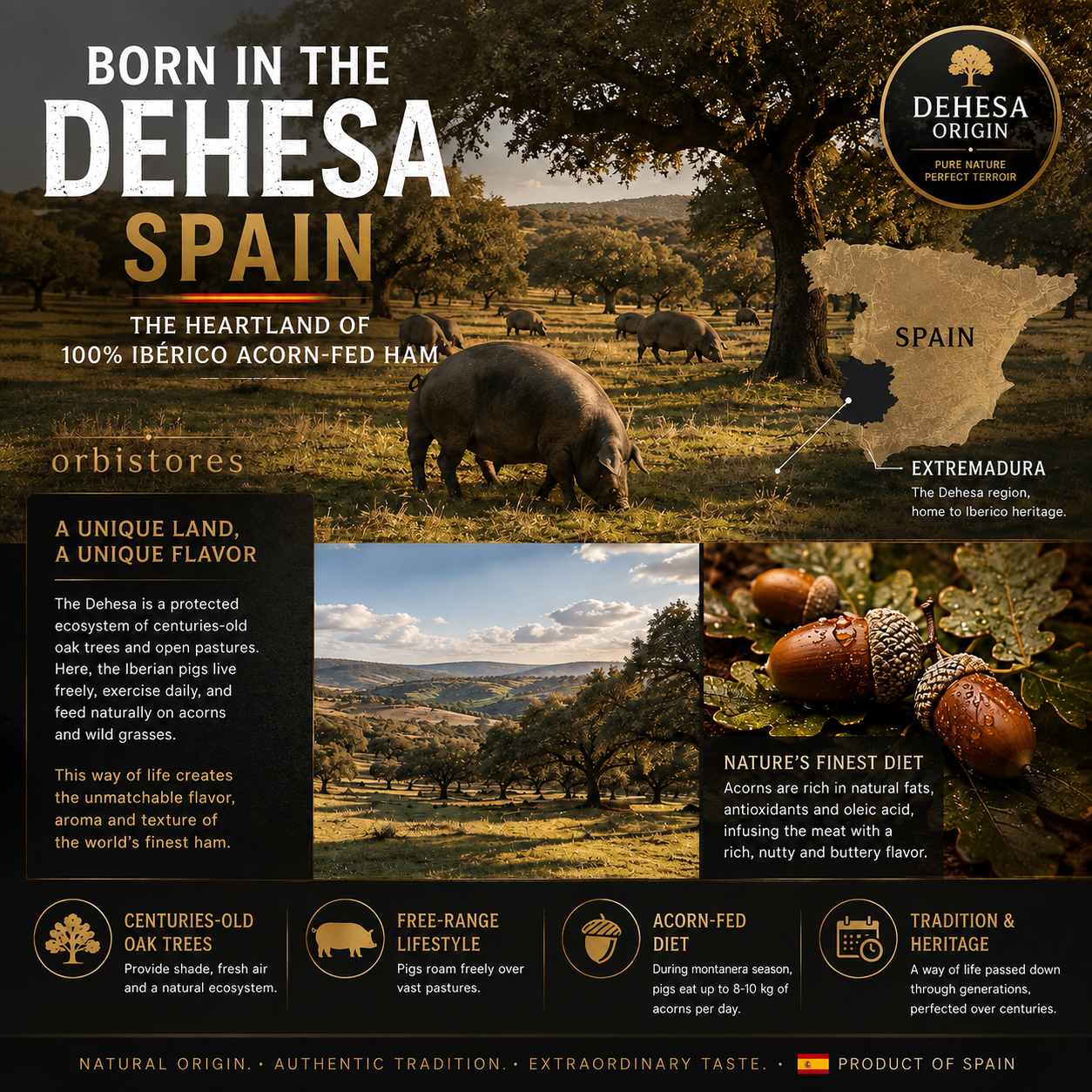 Dehesa origin landscape in Spain for Iberico ham